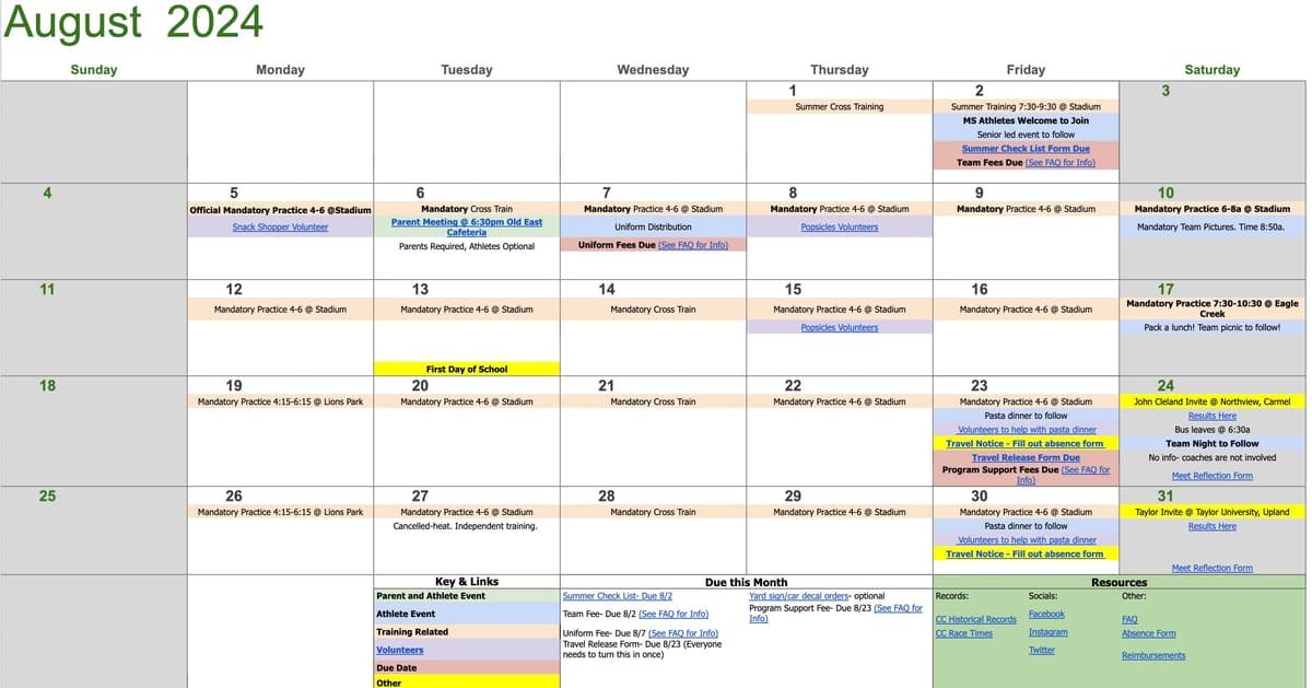 Original Google Sheets prototype of My Assistant Coach
