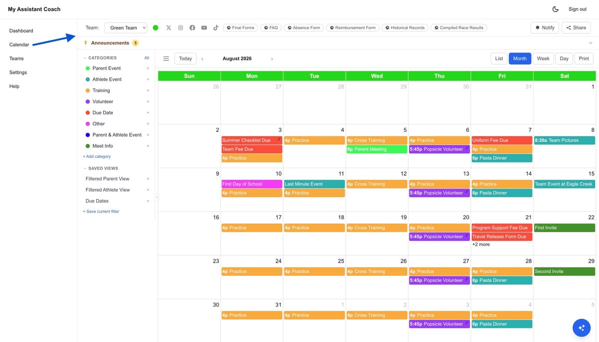Coaches Calendar Preview